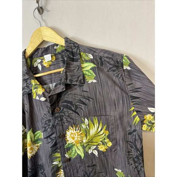 Palmwave Hawaii Hawaiian Shirt Men’s Large Floral Gray Cotton - Picture 3 of 4